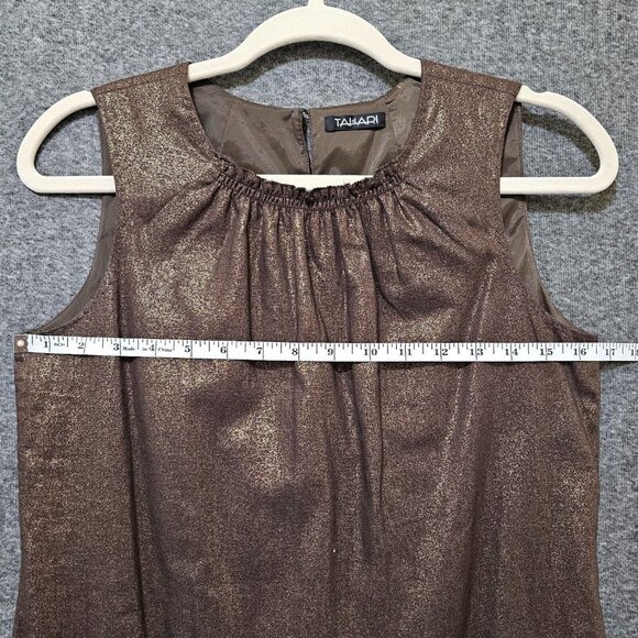 Tahari Linen Dress Womens Size 4 Bronze Metallic Knee Length Party Dress  Ruffle - Picture 12 of 16
